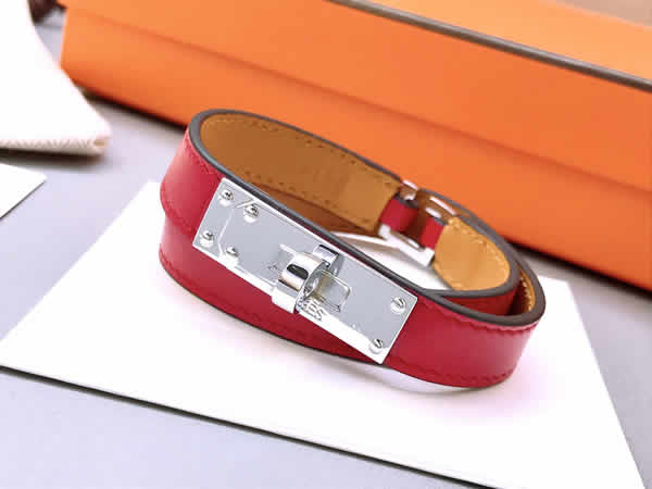 Fake Hermes Classic Buckle Double Circle Leather Bracelet 05