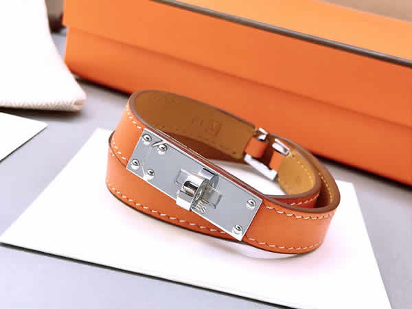 Fake Hermes Classic Buckle Double Circle Leather Bracelet 06