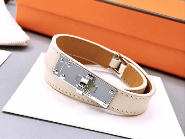 Fake Hermes Classic Buckle Double Circle Leather Bracelet 07