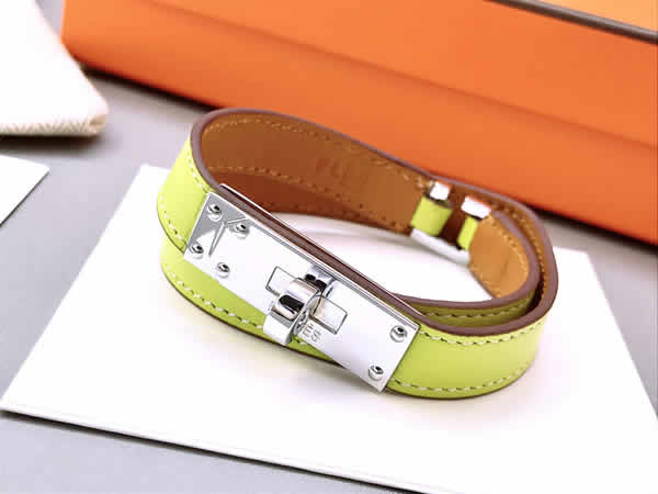 Fake Hermes Classic Buckle Double Circle Leather Bracelet 08