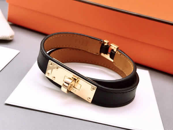 Fake Hermes Classic Buckle Double Circle Leather Bracelet 10