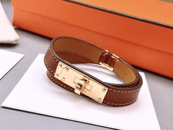 Fake Hermes Classic Buckle Double Circle Leather Bracelet 11