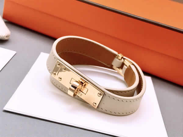 Fake Hermes Classic Buckle Double Circle Leather Bracelet 12