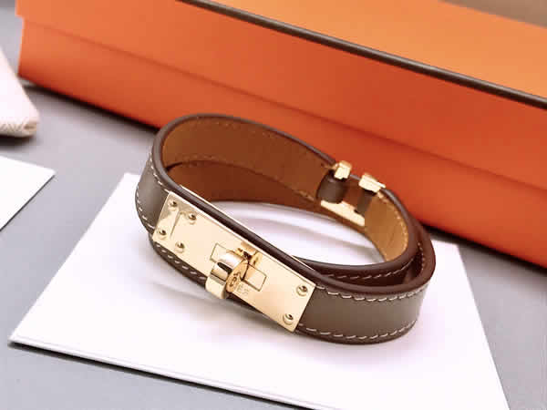 Fake Hermes Classic Buckle Double Circle Leather Bracelet 13