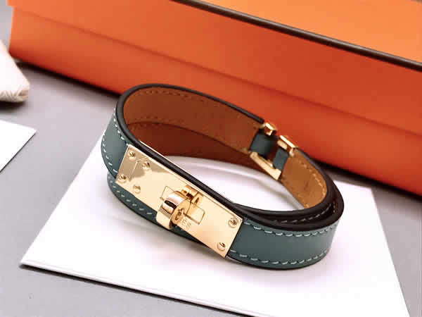 Fake Hermes Classic Buckle Double Circle Leather Bracelet 14
