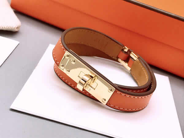 Fake Hermes Classic Buckle Double Circle Leather Bracelet 15