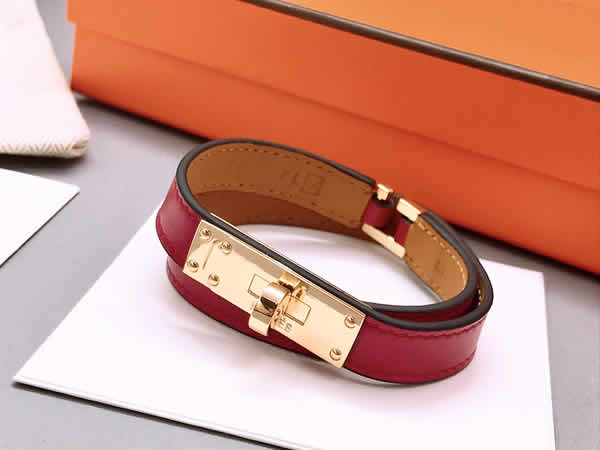 Fake Hermes Classic Buckle Double Circle Leather Bracelet 16