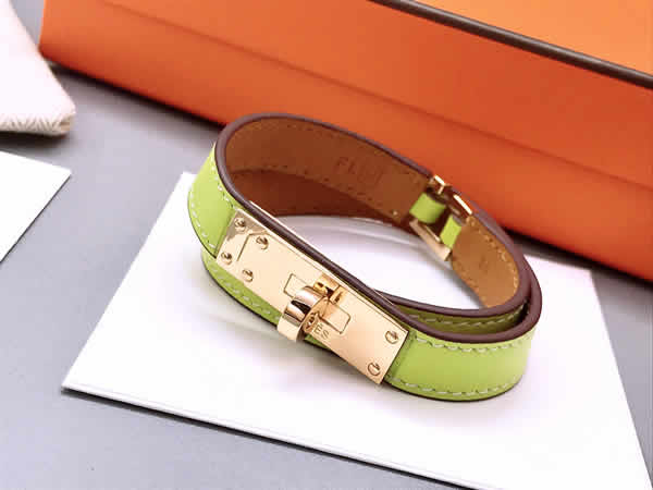 Fake Hermes Classic Buckle Double Circle Leather Bracelet 17