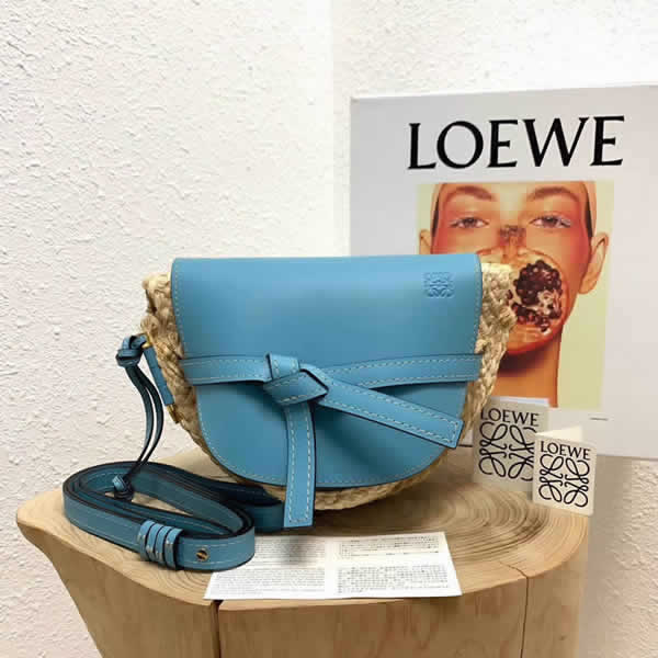 Fashion New Loewe Straw Bows Blue Crossbody Shoulder Bag