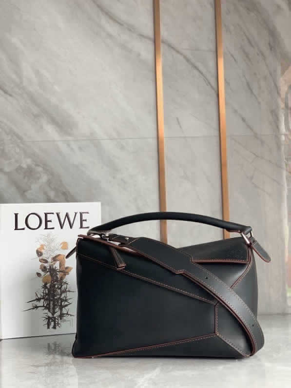 Fake Loewe Men Geometric Black Puzzle Bags Shoulder Crossbody Bag