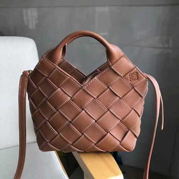 Replica Discount Brown Loewe Woven Basket Gingham Mini Bags