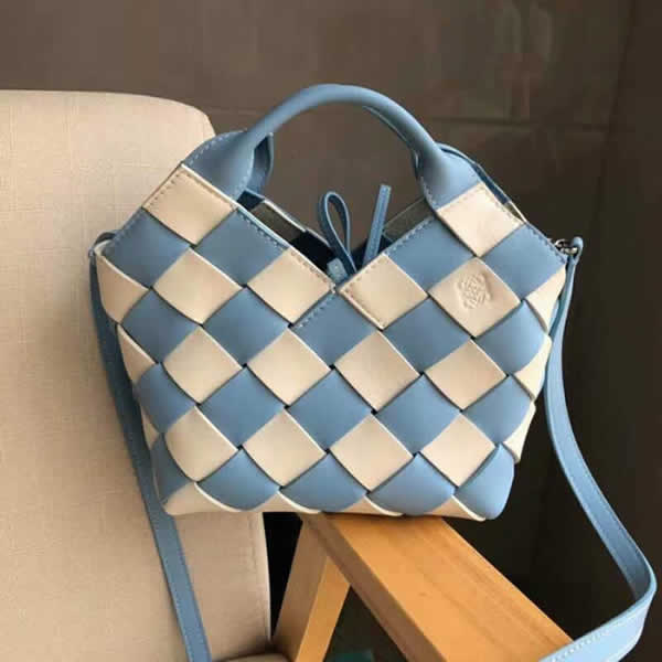 Replica Discount Blue Loewe Woven Basket Gingham Mini Bags