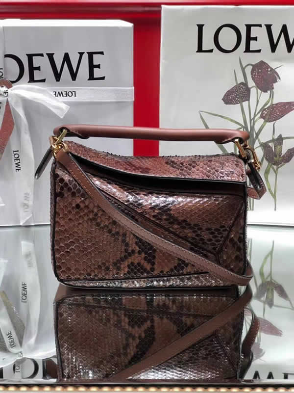 Replica Discount Loewe Mini Puzzle Brown Snakeskin Crossbody Bag