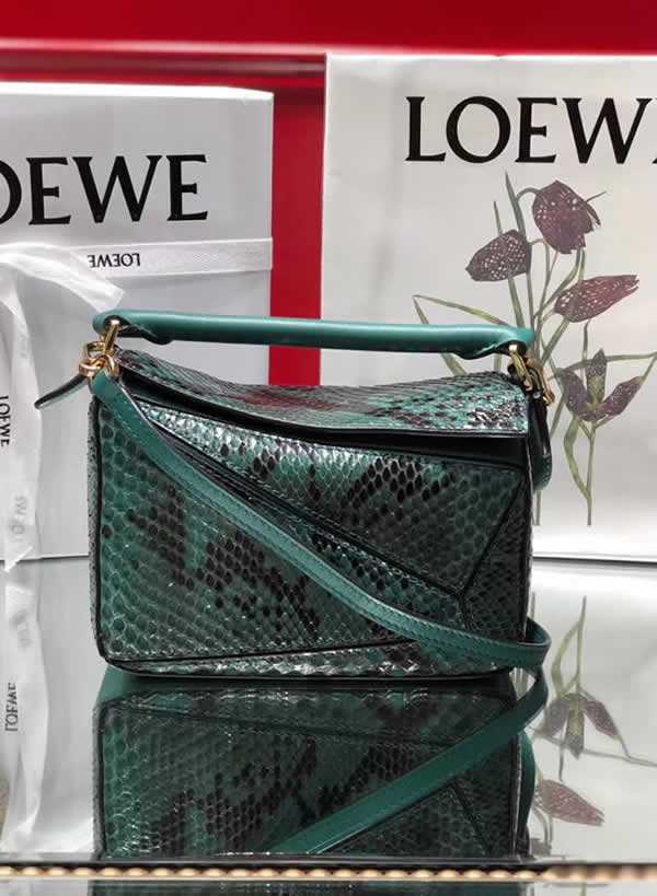 Replica Discount Loewe Mini Puzzle Green Snakeskin Crossbody Bag