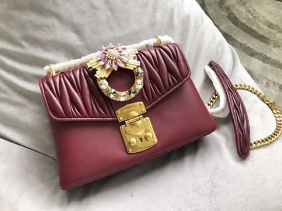 Replica MiuMiu Red Matelasse Cowhide Crystal Large Diamond Flower Decoration Handbags 5BD103