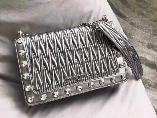 New Cheap Miu Miu Matelasse Miu Logo Silver Flap Shoulder Bag 5Bd109