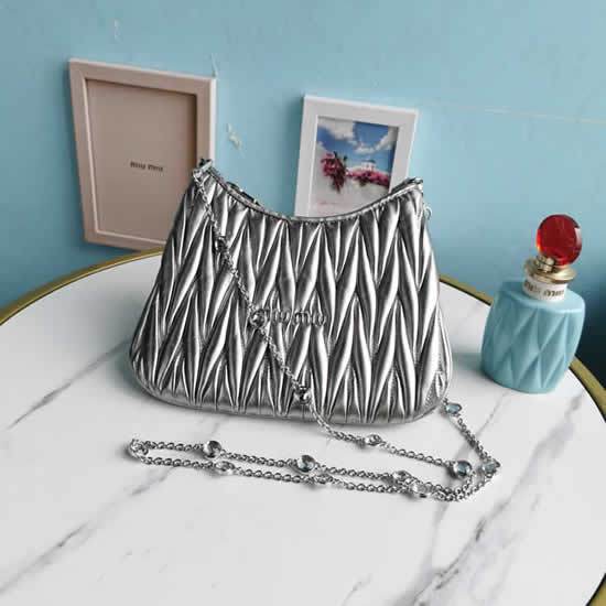 Replica New Miu Miu Semicircle Diamond Chain Bag Cloquet Silver One-Shoulder Messenger Bag 5BH189