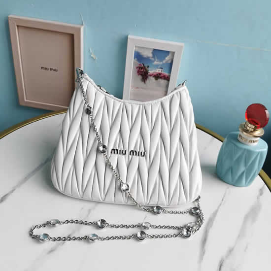 Replica New Miu Miu Semicircle Diamond Chain Bag Cloquet White One-Shoulder Messenger Bag 5BH189