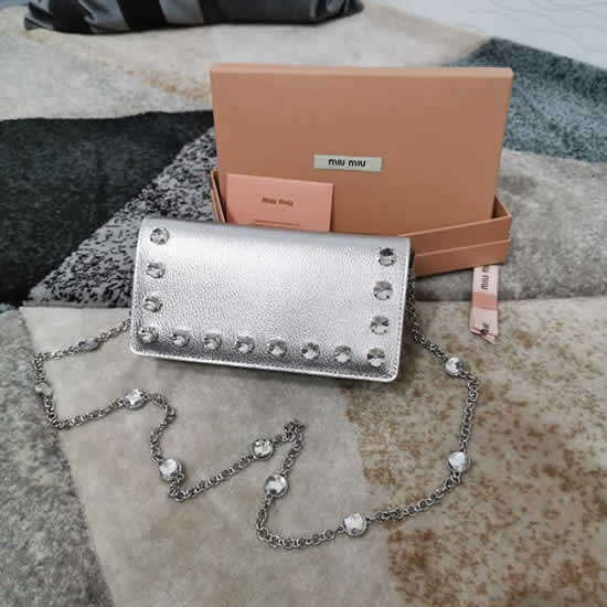 Fake Miu Miu New Sheepskin Swarovski Rhinestone Embellished Silver Shoulder Bag