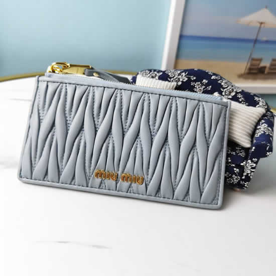 Fake Miu Miu New Sheepskin Matelasse Blue Pocket Wallet 5Mb006