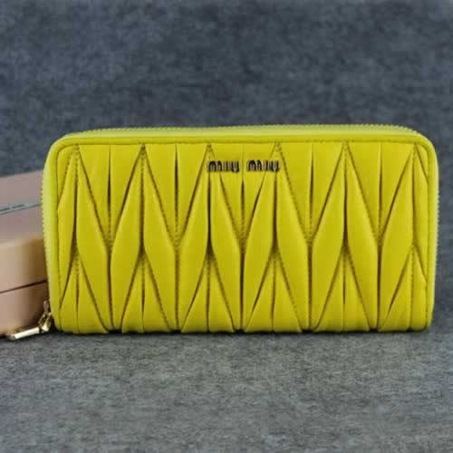 Replica Miu Miu Matelasse Shiny Calf Leather Wallet 6616 Yellow