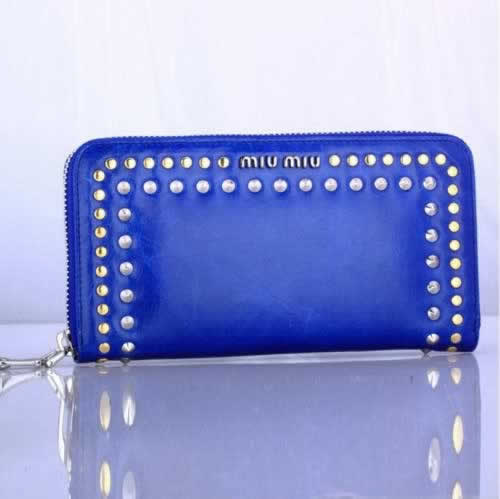 Replica Miu Miu Zip Around Studed Wallet 131511 Blue