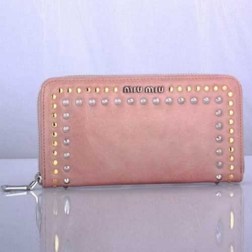 Replica Miu Miu Zip Around Studed Wallet 131511 Pink