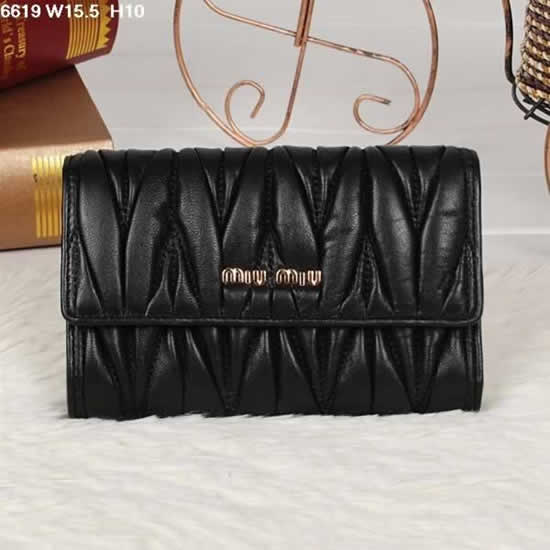 Replica Miu Miu Matelasse Black Original Leather Flap Wallet