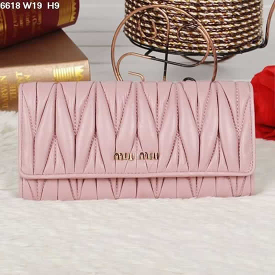 Replica Miu Miu Matelasse Pink Original Leather Snap Wallet