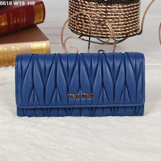 Replica Miu Miu Matelasse Sapphire Blue Original Leather Snap Wallet