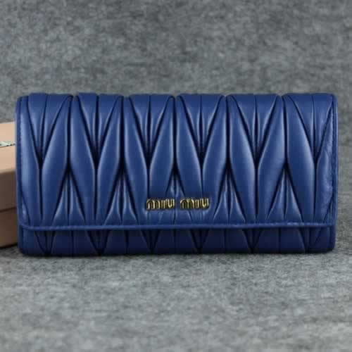 Replica Miu Miu Matelasse Shiny Calf Leather Wallet 6618 RoyalBlue