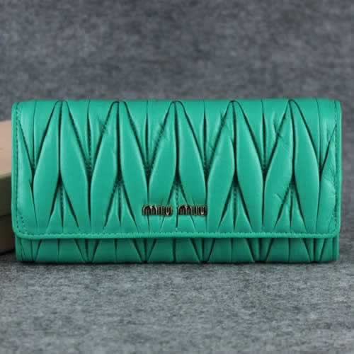Replica Miu Miu Matelasse Shiny Calf Leather Wallet 6618 Green