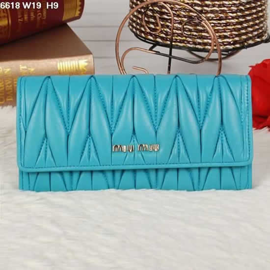 Replica Miu Miu Matelasse Blue Original Leather Snap Wallet