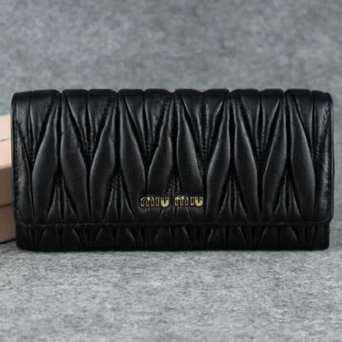 Replica Miu Miu Matelasse Shiny Calf Leather Wallet 6618 Black