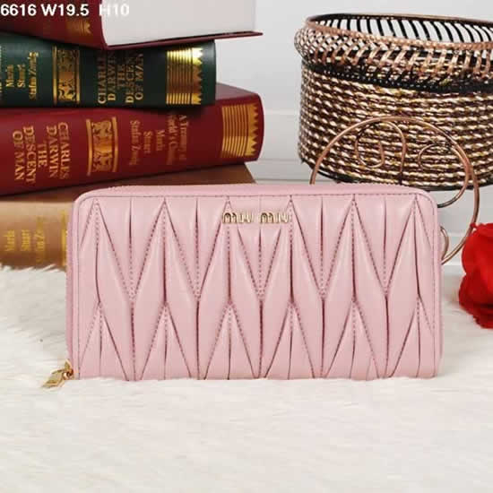 Replica Miu Miu Matelasse Pink Original Leather Zipper Wallet