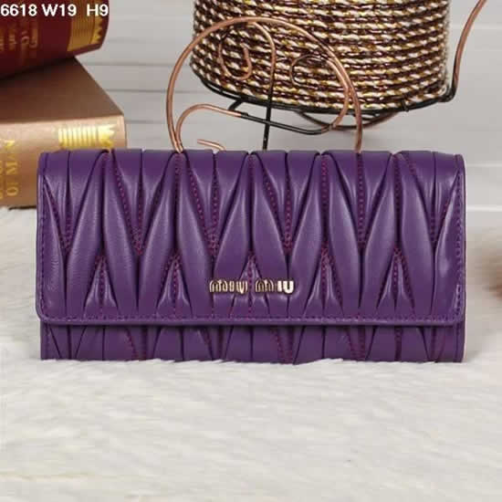Replica Miu Miu Matelasse Purple Original Leather Snap Wallet
