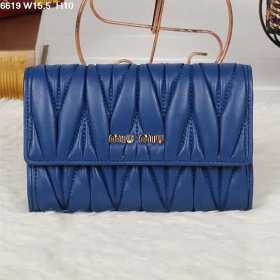 Replica Miu Miu Matelasse Sapphire Blue Original Leather Flap Wallet