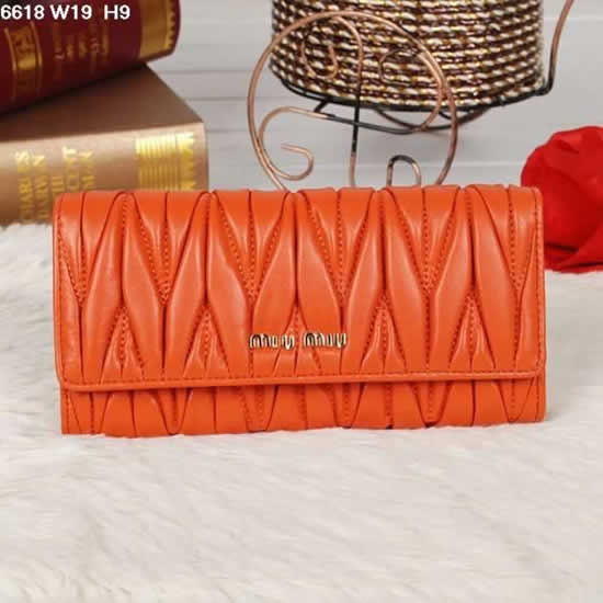 Replica Miu Miu Matelasse Orange Original Leather Snap Wallet