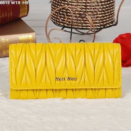 Replica Miu Miu Matelasse Yellow Original Leather Snap Wallet