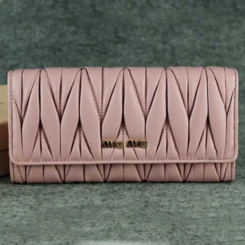 Replica Miu Miu Matelasse Shiny Calf Leather Wallet 6618 Pink
