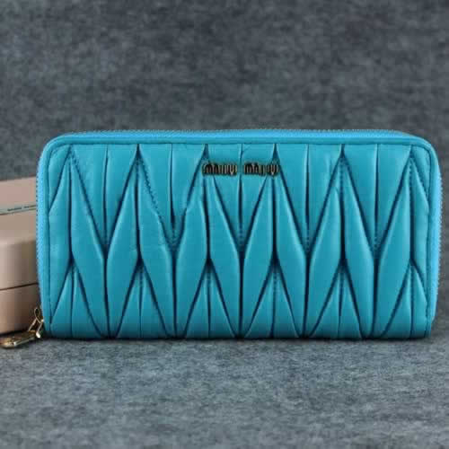 Replica Miu Miu Matelasse Shiny Calf Leather Wallet 6616 Blue