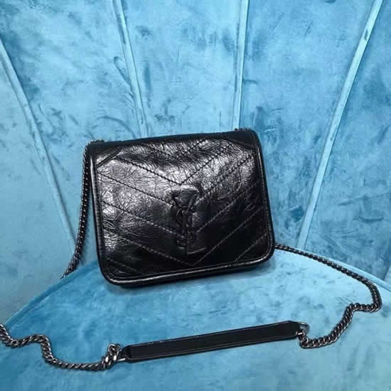 Fake Yves Saint Laurent Niki Chain Wallet In Crinkled Vintage Leather Black Crossbody Bag