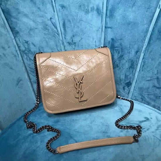 Fake Yves Saint Laurent Niki Chain Wallet In Crinkled Vintage Leather Khaki Crossbody Bag