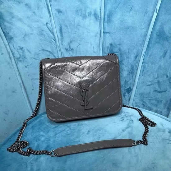 Fake Yves Saint Laurent Niki Chain Wallet In Crinkled Vintage Leather Dark Gray Crossbody Bag