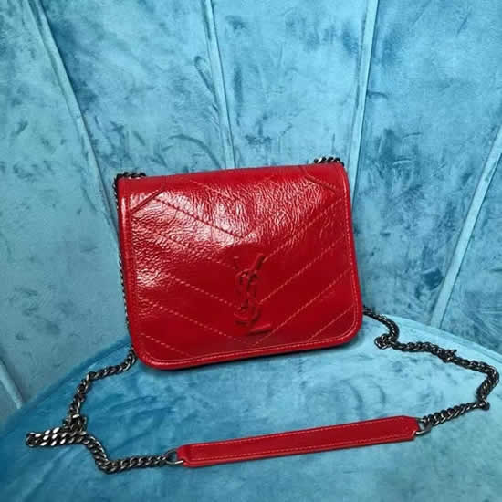 Fake Yves Saint Laurent Niki Chain Wallet In Crinkled Vintage Leather Red Crossbody Bag