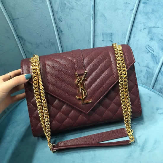 Fake Hot Sale Yves Saint Laurent Envelope Simple Red Wine Flap Shoulder Bag