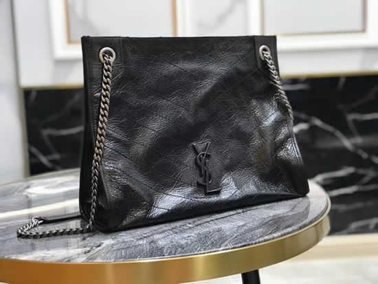 Fake Yves Saint Laurent Black Niki Medium Shopping Bag In Crinkled Vintage Leather