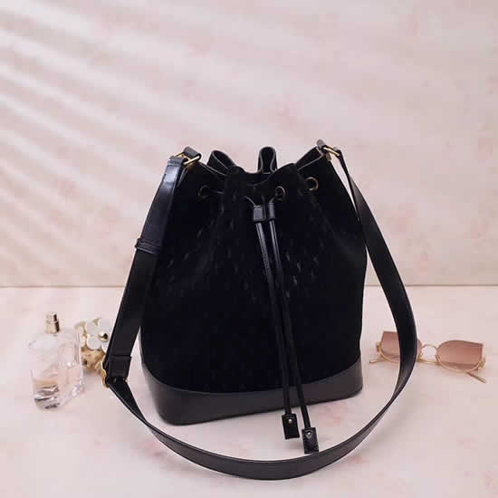 Discount YSL Monogram All Over Suede Black Bucket Bag 568606