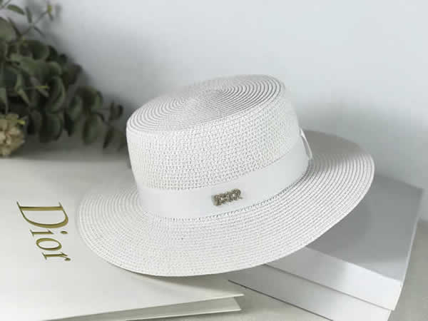 New Summer Dior Sun Hats Ladies Solid Plain Elegant Wide Brim Hat Female Round Top Panama Floppy Straw Beach Hat Women