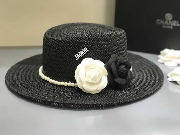 Replica Dior Summer Women Hat Beach Straw Hat Panama Ladies Cap Fashionable Handmade Casual Flat Sun Hats For Women